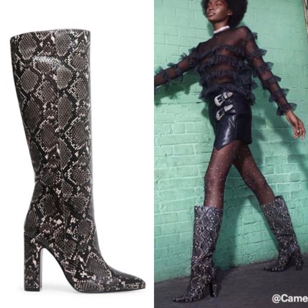 Steve Madden Rouge Snakeskin Block Heel Knee High Boots